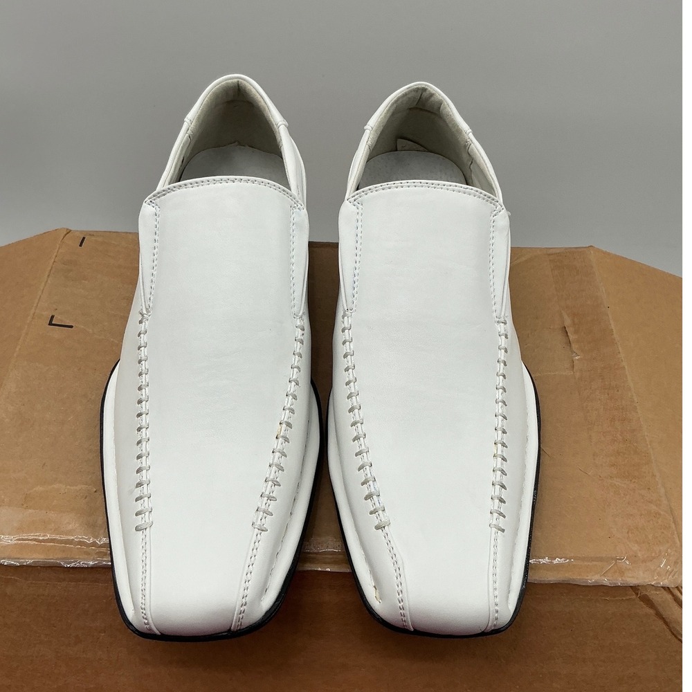 Bruno Marc Giorgio-2 Mens White Square Toe Slip On Loafers Dress Shoes Size 7.5